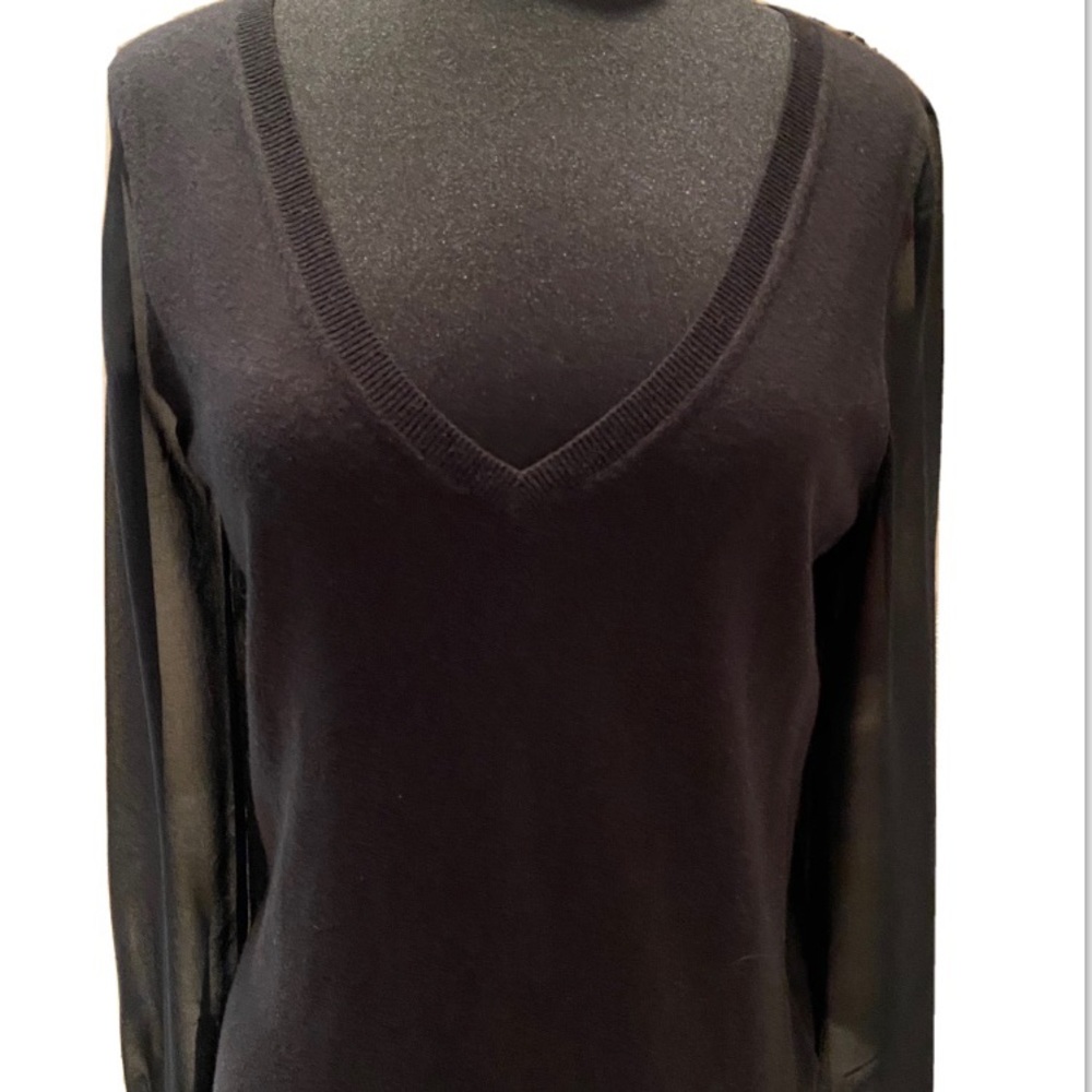 Banana Republic Black Silk sweater w sheer sleeves